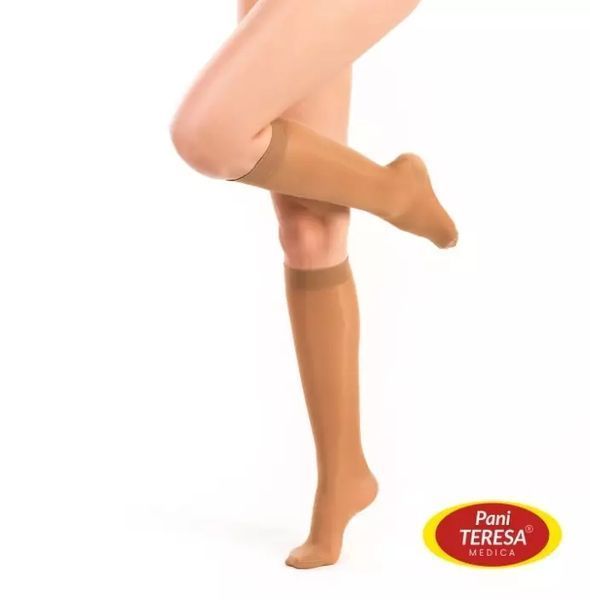 Компрессионные гольфы Pani Teresa Premium Delicate 0433, 1 класс, цвет бежевый, длина длинные, носок закрытый, размер M PT0433 фото