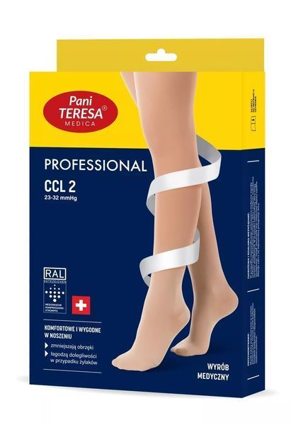 Компрессионные колготки Pani Teresa Professional 0441, 2 класс, цвет бежевый, длина длинные, носок открытый, размер L PT0441 фото