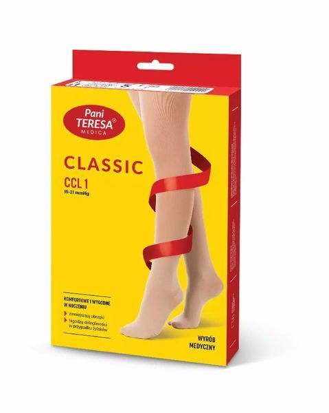 Компрессионные чулки Pani Teresa Classic 0406, 1 класс, цвет темно-бежевый, длина короткие, носок закрытый, размер L PT0406 фото