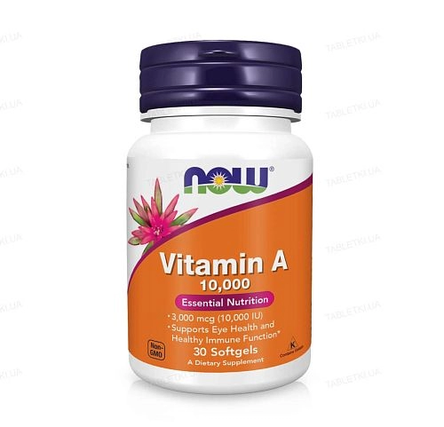 Вітамін А 10000 МО NOW Foods Vitamin A 10000 МО 30 капсул