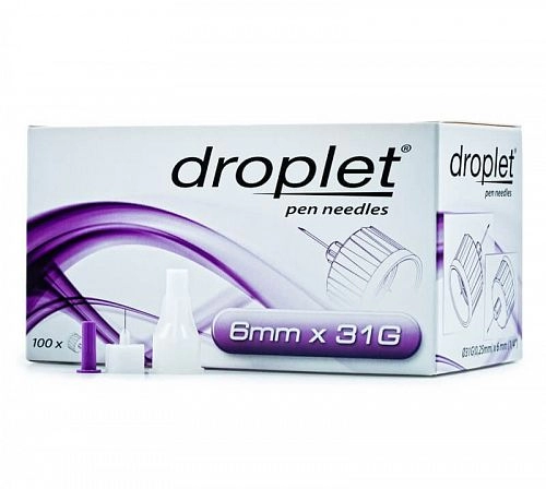 Иглы для инсулиновых шприц-ручек Droplet, 6 мм x 31G