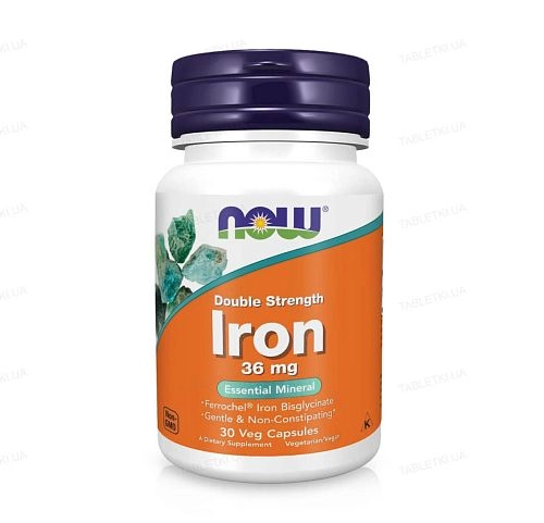Железо 36 мг NOW IRON 36 mg двойной концентрации, 30 капсул
